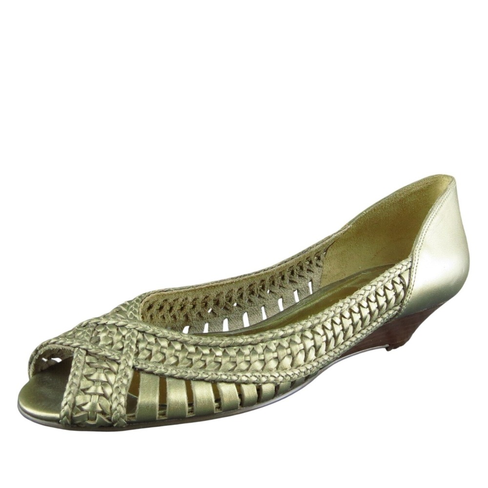 GUESS Keely Women Peep Toe Heel‎ Shoes Gold Leather Size 7.5 Medium